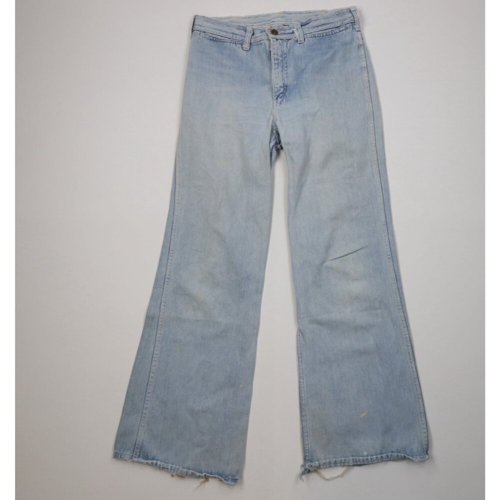 Vintage 70s Hang Ten Surfing Mens 32x32 Distressed Bell Bottoms Denim Jeans Blue